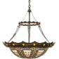 Meyda Lighting Fleur-de-lis 30" 4-Light Timeless Bronze & Antique Copper Pendant Light With Beige & Honey Amber Stained Shade Glass