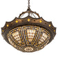 Meyda Lighting Fleur-de-lis 30" 4-Light Timeless Bronze & Antique Copper Pendant Light With Beige & Honey Amber Stained Shade Glass