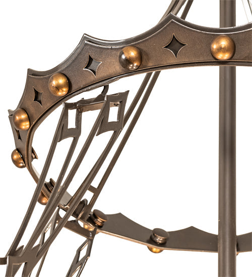Meyda Lighting Fleur-de-lis 30" 4-Light Timeless Bronze & Antique Copper Pendant Light With Beige & Honey Amber Stained Shade Glass