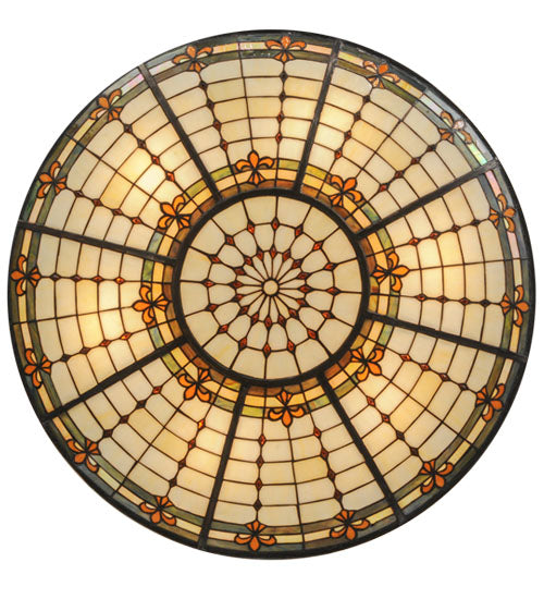 Meyda Lighting Fleur-de-lis 36" 6-Light Antique Copper Semi-flush Mount Ceiling Light With Multi-Colored Shade Glass