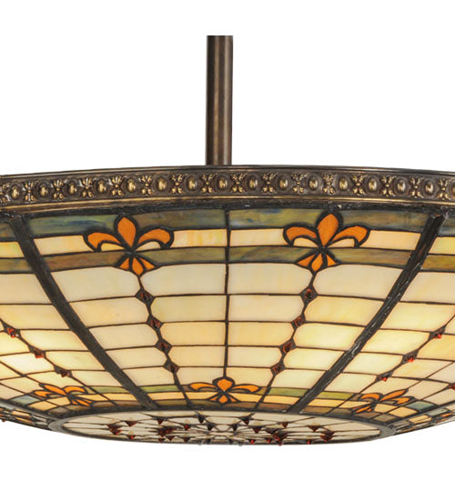 Meyda Lighting Fleur-de-lis 36" 6-Light Antique Copper Semi-flush Mount Ceiling Light With Multi-Colored Shade Glass