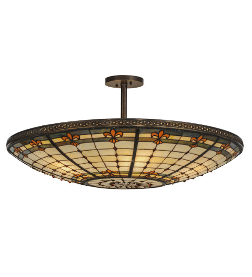 Meyda Lighting Fleur-de-lis 36" 6-Light Antique Copper Semi-flush Mount Ceiling Light With Multi-Colored Shade Glass