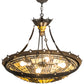 Meyda Lighting Fleur-de-lis 36" Timeless Bronze Ceiling Inverted Pendant Light With Multi-Colored Stained Shade Glass