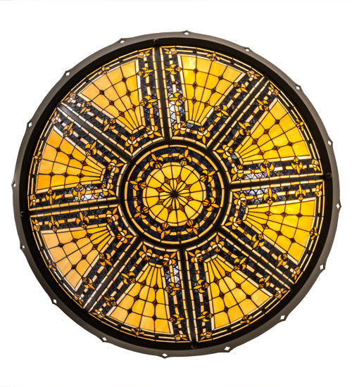 Meyda Lighting Fleur-de-lis 36" Timeless Bronze Ceiling Inverted Pendant Light With Multi-Colored Stained Shade Glass