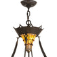 Meyda Lighting Fleur-de-lis 36" Timeless Bronze Ceiling Inverted Pendant Light With Multi-Colored Stained Shade Glass