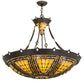 Meyda Lighting Fleur-de-lis 36" Timeless Bronze Ceiling Inverted Pendant Light With Multi-Colored Stained Shade Glass