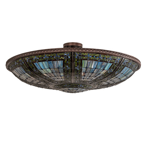 Meyda Lighting Fleur-de-lis 40" 6-Light Mahogany Bronze Semi-flush Mount Light With Multi-Colored Shade Glass