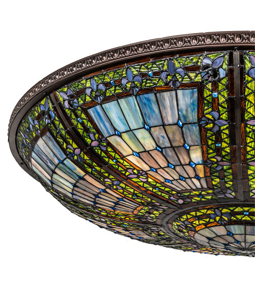 Meyda Lighting Fleur-de-lis 40" 6-Light Mahogany Bronze Semi-flush Mount Light With Multi-Colored Shade Glass