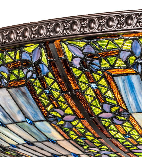 Meyda Lighting Fleur-de-lis 40" 6-Light Mahogany Bronze Semi-flush Mount Light With Multi-Colored Shade Glass