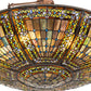 Meyda Lighting Fleur-de-lis 40" 8-Light Mahogany Bronze Semi-flush Mount Light With Multi-Colored Stained Shade Glass