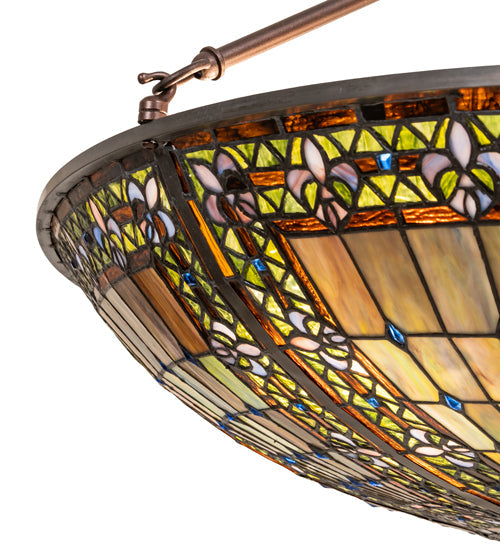 Meyda Lighting Fleur-de-lis 40" 8-Light Mahogany Bronze Semi-flush Mount Light With Multi-Colored Stained Shade Glass