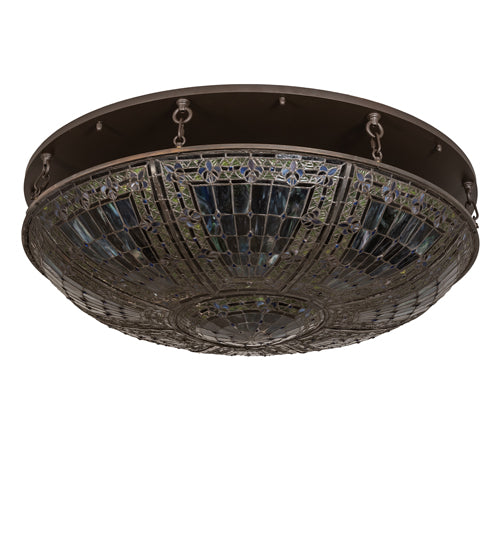 Meyda Lighting Fleur-de-lis 40" 8-Light Oil Rubbed Bronze Flush Mount Light With Multi-Colored Shade Glass