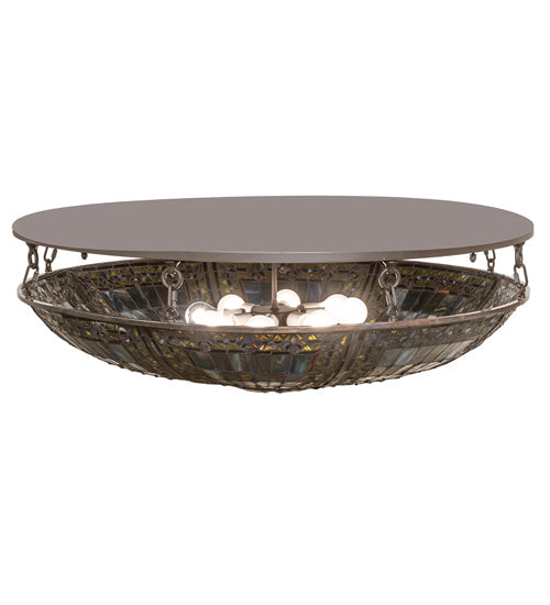 Meyda Lighting Fleur-de-lis 40" 8-Light Oil Rubbed Bronze Flush Mount Light With Multi-Colored Shade Glass