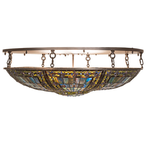 Meyda Lighting Fleur-de-lis 40" 8-Light Oil Rubbed Bronze Flush Mount Light With Multi-Colored Shade Glass