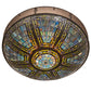 Meyda Lighting Fleur-de-lis 40" 8-Light Oil Rubbed Bronze Flush Mount Light With Multi-Colored Shade Glass