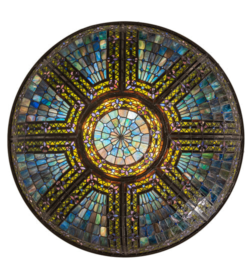 Meyda Lighting Fleur-de-lis 40" 8-Light Oil Rubbed Bronze Flush Mount Light With Multi-Colored Shade Glass