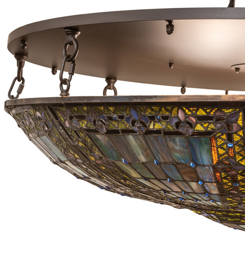 Meyda Lighting Fleur-de-lis 40" 8-Light Oil Rubbed Bronze Flush Mount Light With Multi-Colored Shade Glass