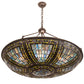 Meyda Lighting Fleur-de-lis 40" 9-Light Mahogany Bronze Inverted Pendant Light With Multi-Colored Shade Glass
