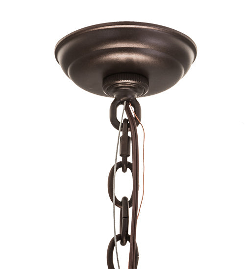 Meyda Lighting Fleur-de-lis 40" 9-Light Mahogany Bronze Inverted Pendant Light With Multi-Colored Shade Glass