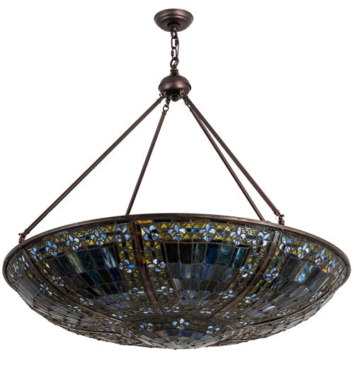 Meyda Lighting Fleur-de-lis 41" 8-Light Mahogany Bronze Pendant Light With Multi-Colored Shade Glass