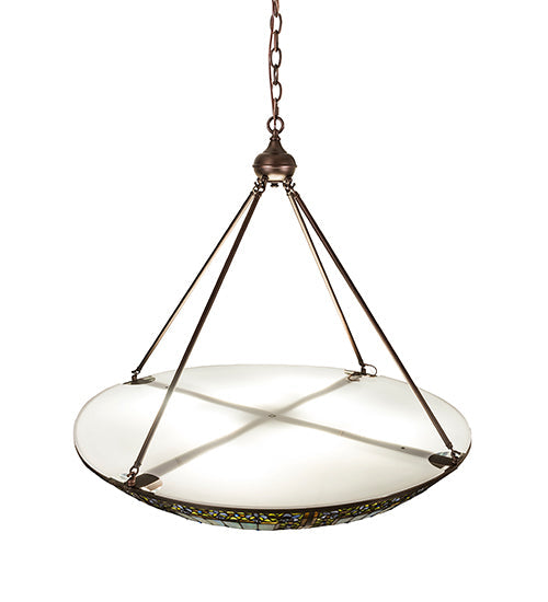 Meyda Lighting Fleur-de-lis 41" 8-Light Mahogany Bronze Pendant Light With Multi-Colored Shade Glass