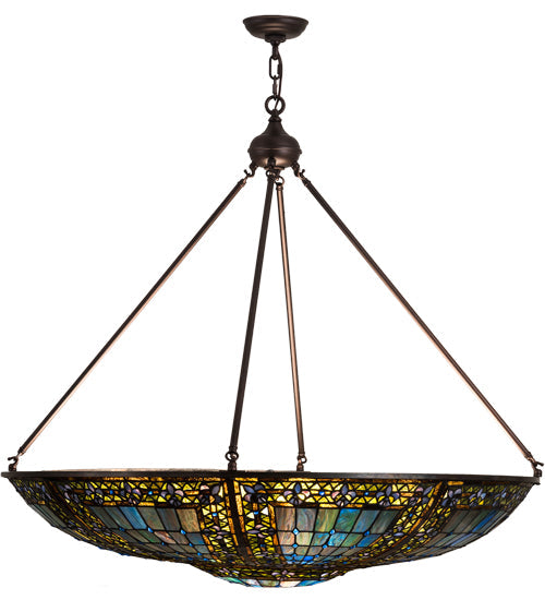 Meyda Lighting Fleur-de-lis 41" 8-Light Mahogany Bronze Pendant Light With Multi-Colored Shade Glass