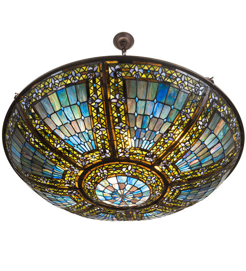 Meyda Lighting Fleur-de-lis 41" 8-Light Mahogany Bronze Pendant Light With Multi-Colored Shade Glass