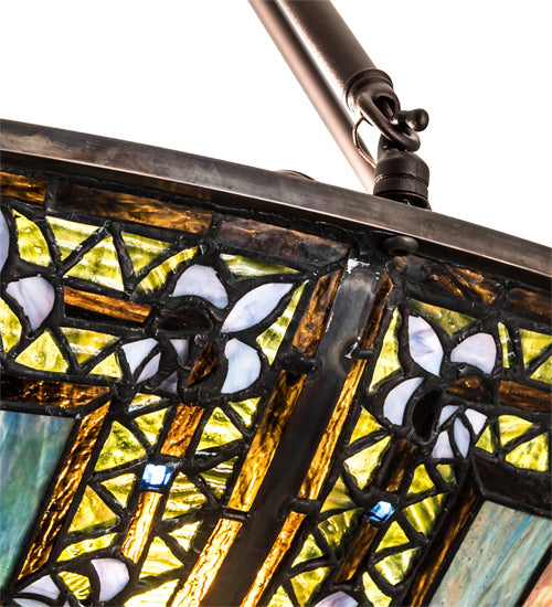Meyda Lighting Fleur-de-lis 41" 8-Light Mahogany Bronze Pendant Light With Multi-Colored Shade Glass