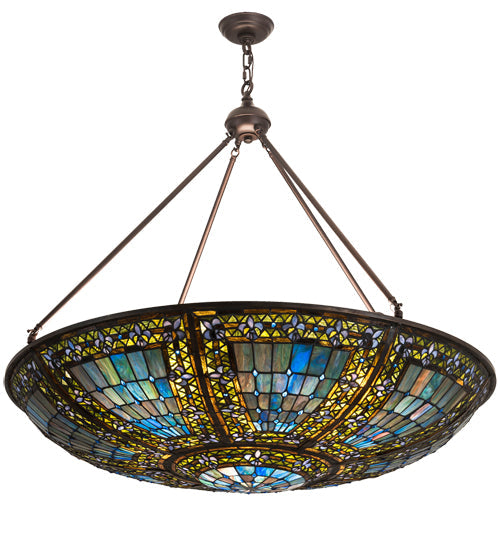 Meyda Lighting Fleur-de-lis 41" 8-Light Mahogany Bronze Pendant Light With Multi-Colored Shade Glass