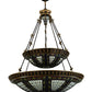 Meyda Lighting Fleur-de-lis 44" 16-Light 2-Tier Mahogany Bronze & Antique Gold Accent Inverted Pendant Light With Multi-Colored Shade Glass