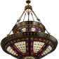 Meyda Lighting Fleur-de-lis 44" 16-Light 2-Tier Mahogany Bronze & Antique Gold Accent Inverted Pendant Light With Multi-Colored Shade Glass