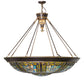 Meyda Lighting Fleur-de-lis 45" 10-Light Copper Vein & Gold Inverted Pendant Light With Multi-Colored Shade Glass