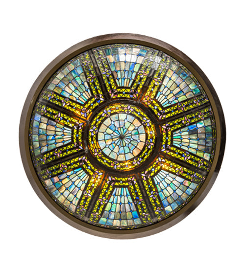 Meyda Lighting Fleur-de-lis 45" 10-Light Copper Vein & Gold Inverted Pendant Light With Multi-Colored Shade Glass