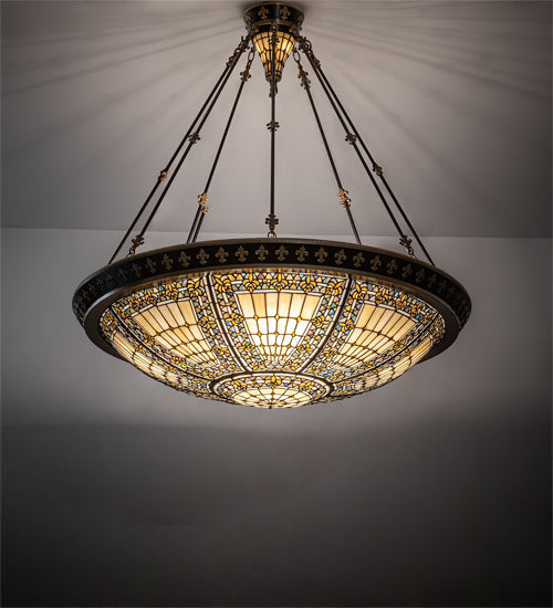 Meyda Lighting Fleur-de-lis 45" 10-Light Copper Vein & Gold Semi-flush Mount Light With Multi-Colored Stained Shade Glass
