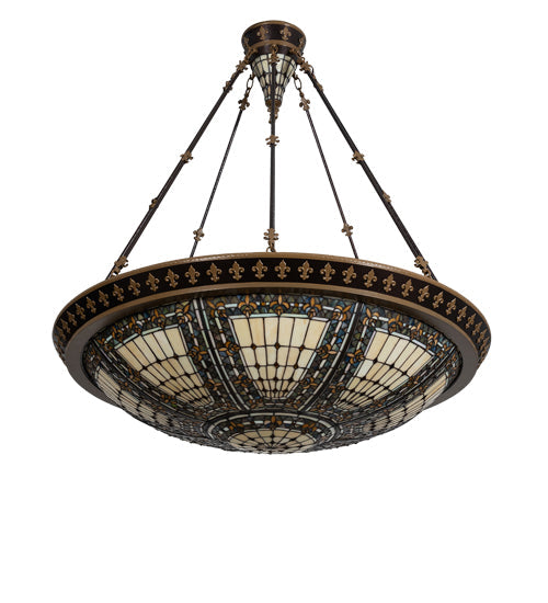 Meyda Lighting Fleur-de-lis 45" 10-Light Copper Vein & Gold Semi-flush Mount Light With Multi-Colored Stained Shade Glass