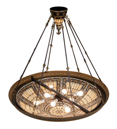 Meyda Lighting Fleur-de-lis 45" 10-Light Copper Vein & Gold Semi-flush Mount Light With Multi-Colored Stained Shade Glass