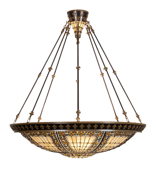 Meyda Lighting Fleur-de-lis 45" 10-Light Copper Vein & Gold Semi-flush Mount Light With Multi-Colored Stained Shade Glass