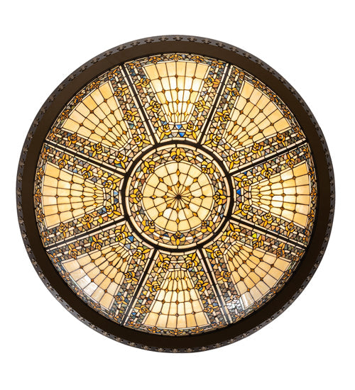 Meyda Lighting Fleur-de-lis 45" 10-Light Copper Vein & Gold Semi-flush Mount Light With Multi-Colored Stained Shade Glass