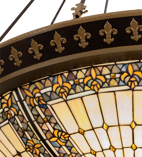 Meyda Lighting Fleur-de-lis 45" 10-Light Copper Vein & Gold Semi-flush Mount Light With Multi-Colored Stained Shade Glass