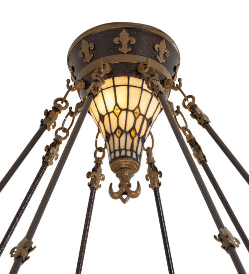 Meyda Lighting Fleur-de-lis 45" 10-Light Copper Vein & Gold Semi-flush Mount Light With Multi-Colored Stained Shade Glass
