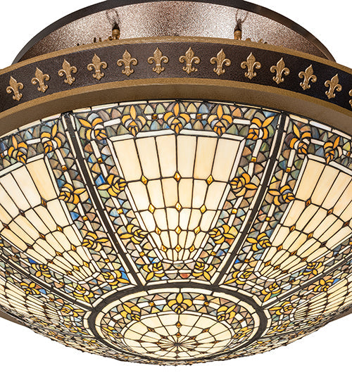 Meyda Lighting Fleur-de-lis 45" 10-Light Copper Vein & Gold Semi-flush Mount With Multi-Colored Stained Shade Glass