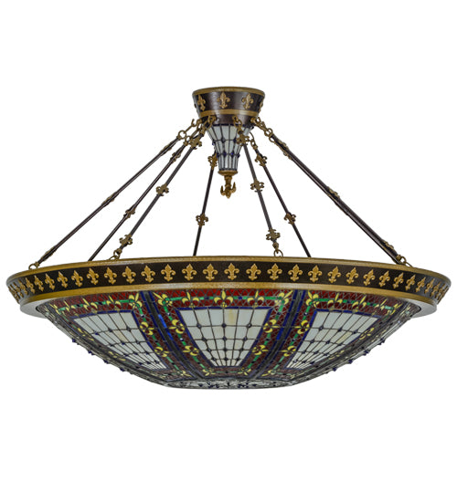 Meyda Lighting Fleur-de-lis 45" 10-Light Copper Vein Semi-flush Mount Ceiling Light With Multi-Colored Shade Glass