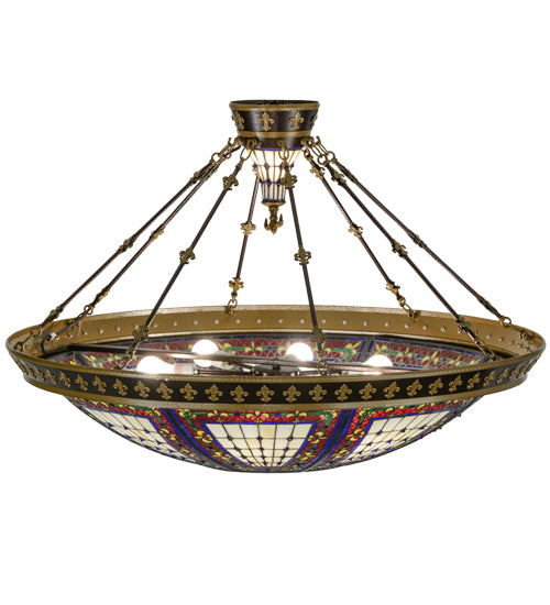 Meyda Lighting Fleur-de-lis 45" 10-Light Copper Vein Semi-flush Mount Ceiling Light With Multi-Colored Shade Glass