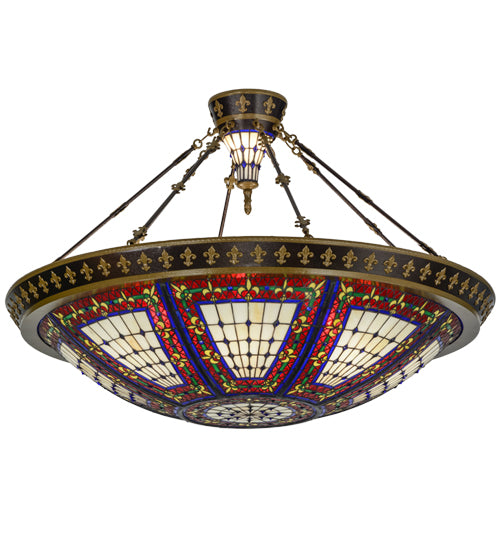 Meyda Lighting Fleur-de-lis 45" 10-Light Copper Vein Semi-flush Mount Ceiling Light With Multi-Colored Shade Glass