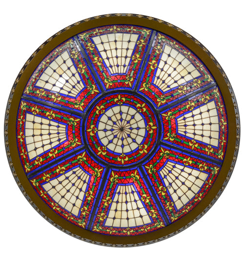 Meyda Lighting Fleur-de-lis 45" 10-Light Copper Vein Semi-flush Mount Ceiling Light With Multi-Colored Shade Glass