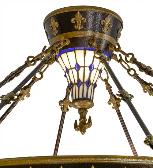 Meyda Lighting Fleur-de-lis 45" 10-Light Copper Vein Semi-flush Mount Ceiling Light With Multi-Colored Shade Glass