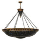 Meyda Lighting Fleur-de-lis 45" 10-Light Copper Vein and Gold Accents Inverted Pendant Light With Multi-Colored Shade Glass