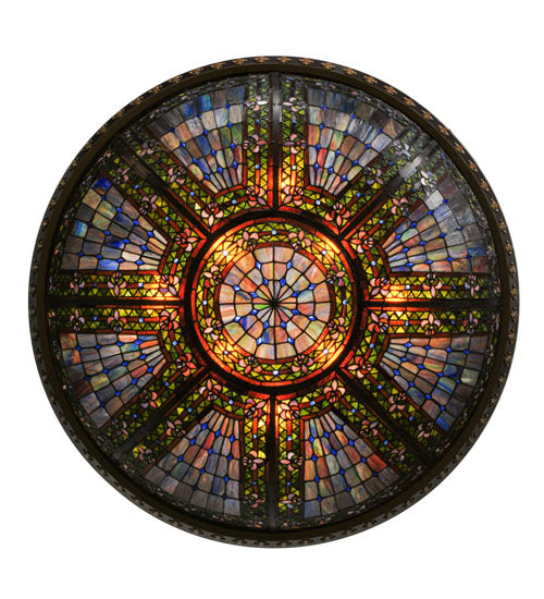 Meyda Lighting Fleur-de-lis 45" 10-Light Copper Vein and Gold Accents Inverted Pendant Light With Multi-Colored Shade Glass