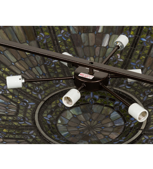 Meyda Lighting Fleur-de-lis 45" 14-Light 2-Tier Copper Vein Inverted Pendant Light With Multi-Colored Shade Glass