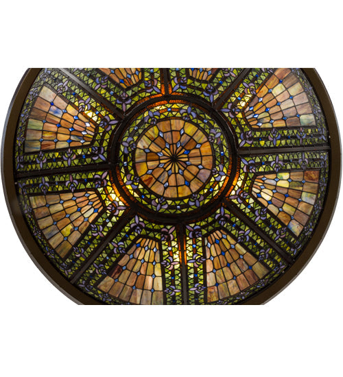 Meyda Lighting Fleur-de-lis 45" 14-Light 2-Tier Copper Vein Inverted Pendant Light With Multi-Colored Shade Glass